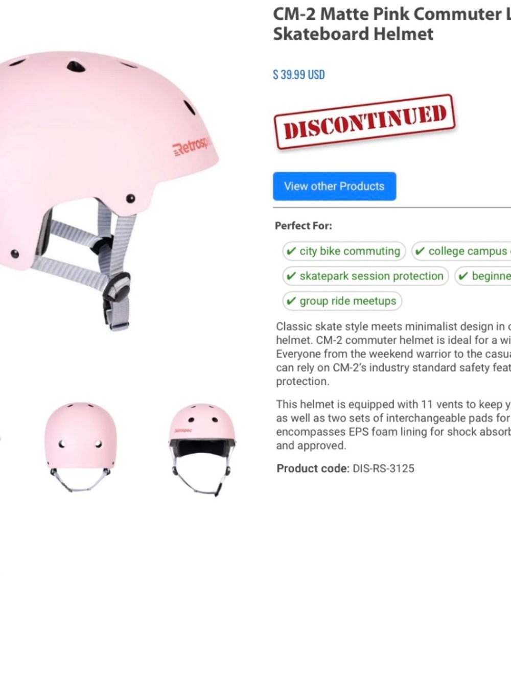 CM-2 Pale Pink Commuter Bicycle Helmet Retrospec